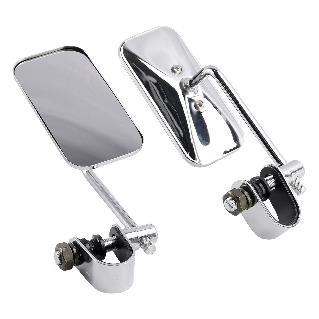 Chrome Retro Retangular Mirrors with clamp For Cafe Racer Bobber
