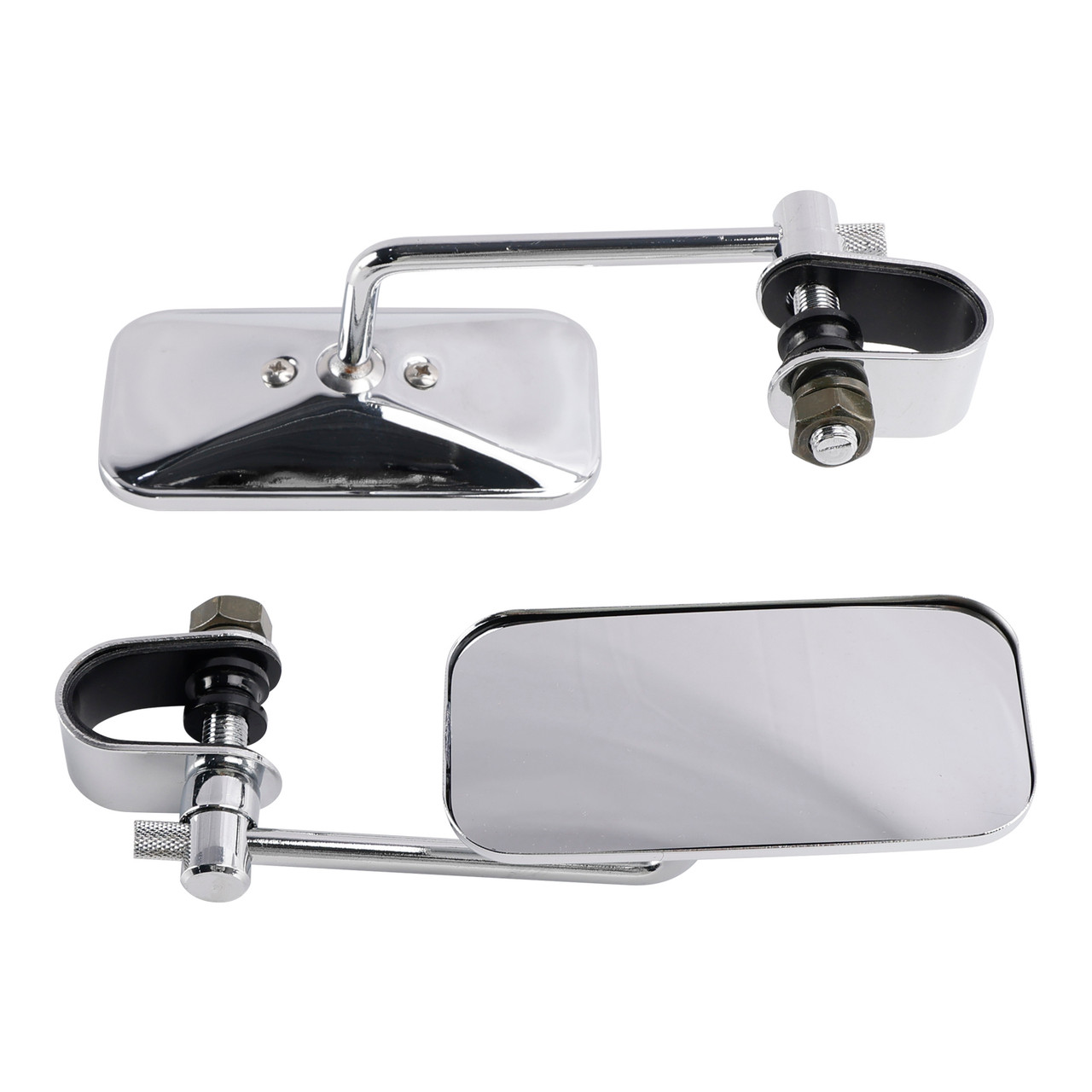 Chrome Retro Retangular Mirrors with clamp For Cafe Racer Bobber