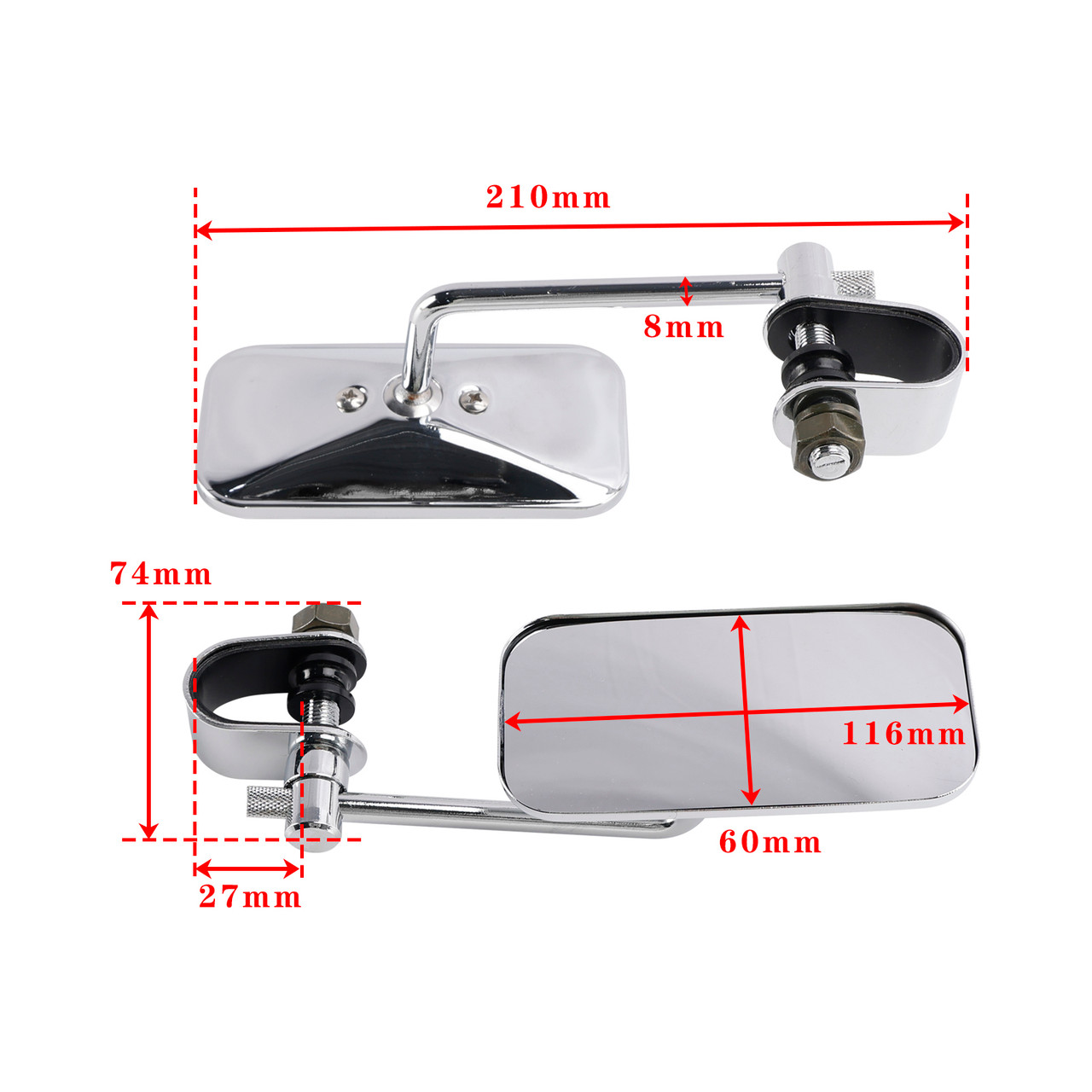 Chrome Retro Retangular Mirrors with clamp For Cafe Racer Bobber