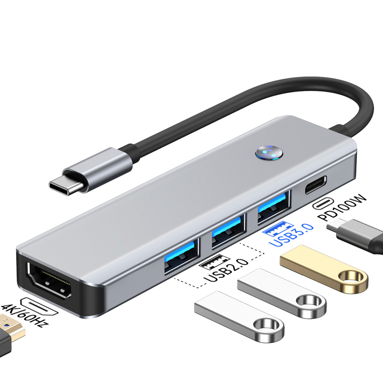 5 in 1 TYPE-C+USB3.0*1+USB2.0*2+HDMI+PD100W Interface Hub Adapter Dock for iPad 5 in 1 TYPE-C+USB3.0*1+USB2.0*2+HDMI+PD100W Interface Hub Adapter Dock for iPad