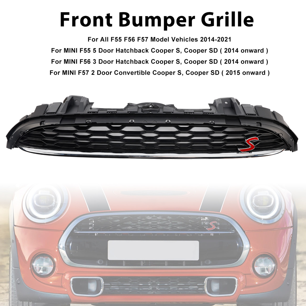 2014-2021 Mini Cooper F55 F56 F57 Front Mesh Grille Grill