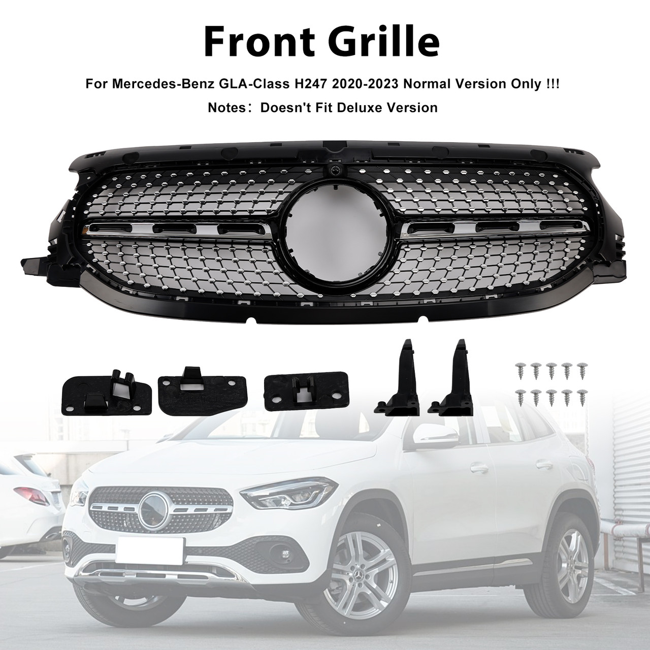 2020-2023 Mercedes-Benz H247 GLA250 GLA200 Diamond Front Grille Gloss Black Generic