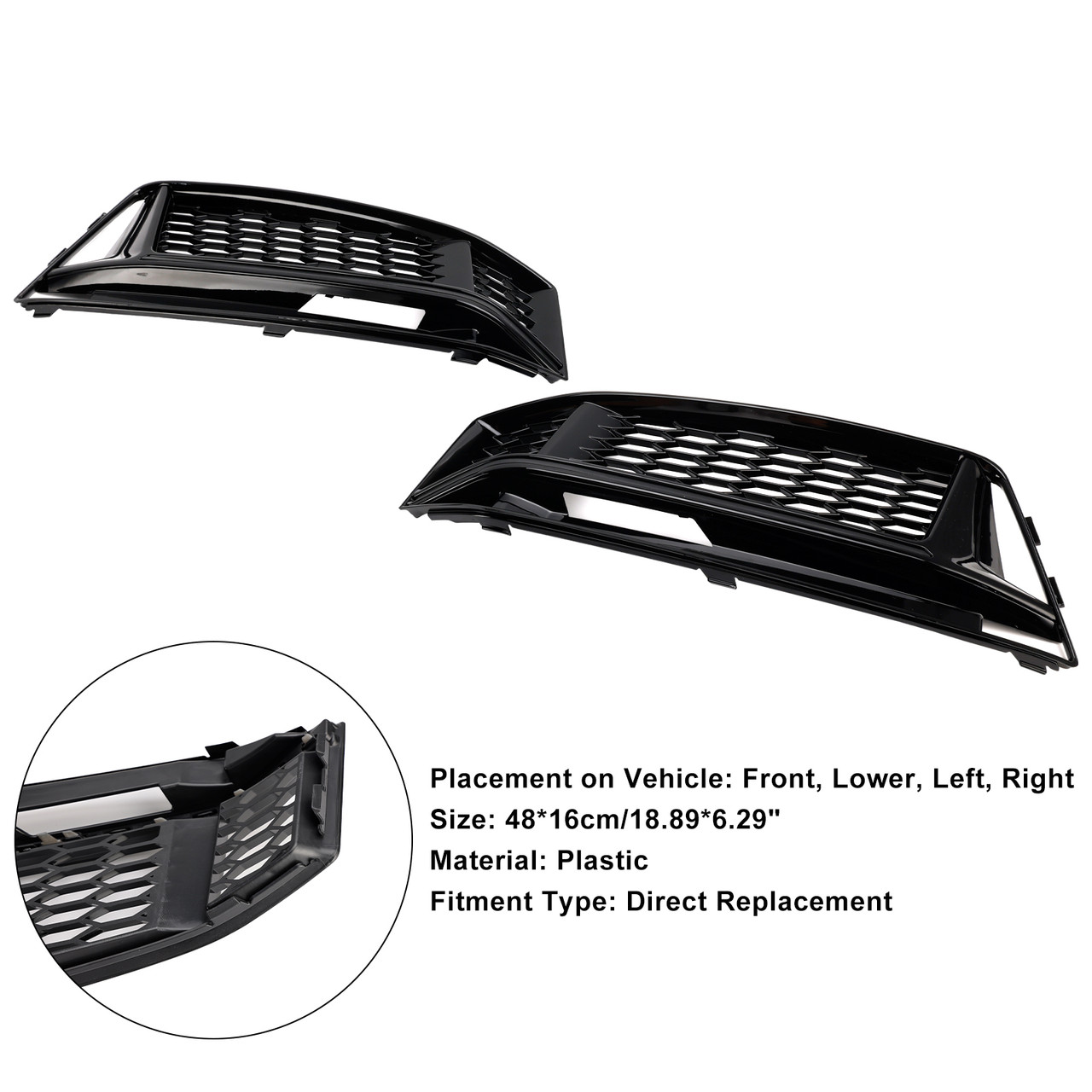 2PCS Fog Light Cover Grille Grill Fit AUDI A4 B9 S-Line S4 2016-2018