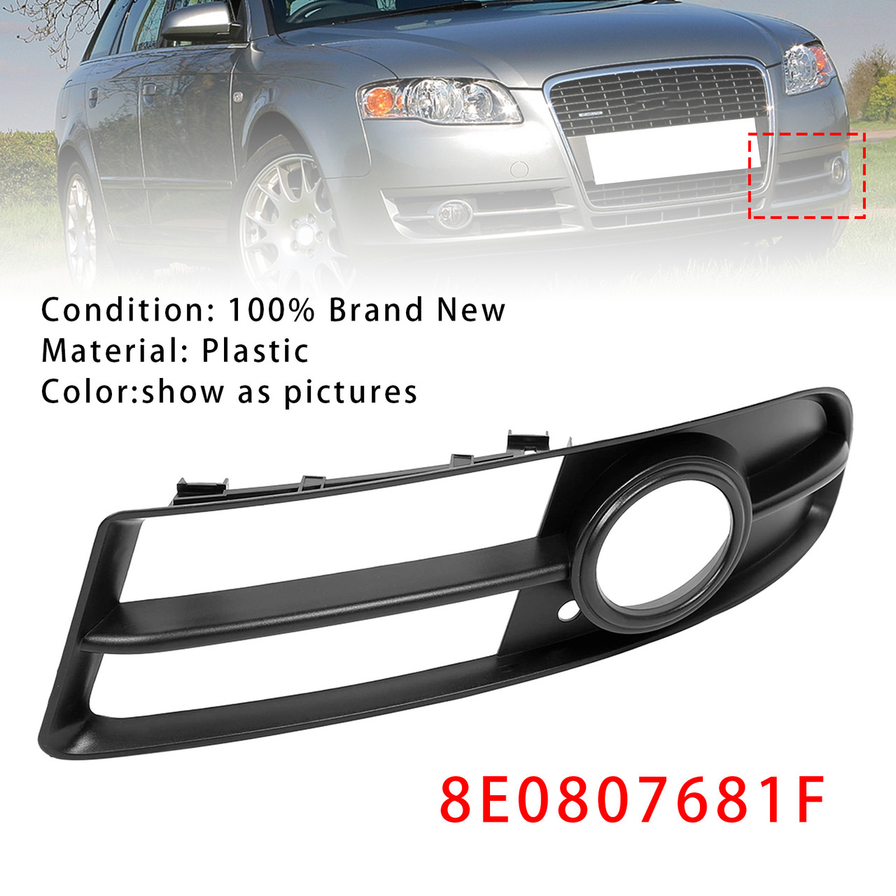 2005-2008 Audi A4 B7 S-Line S4 Front Left Side Bumper Grille Fog Light Grill Generic
