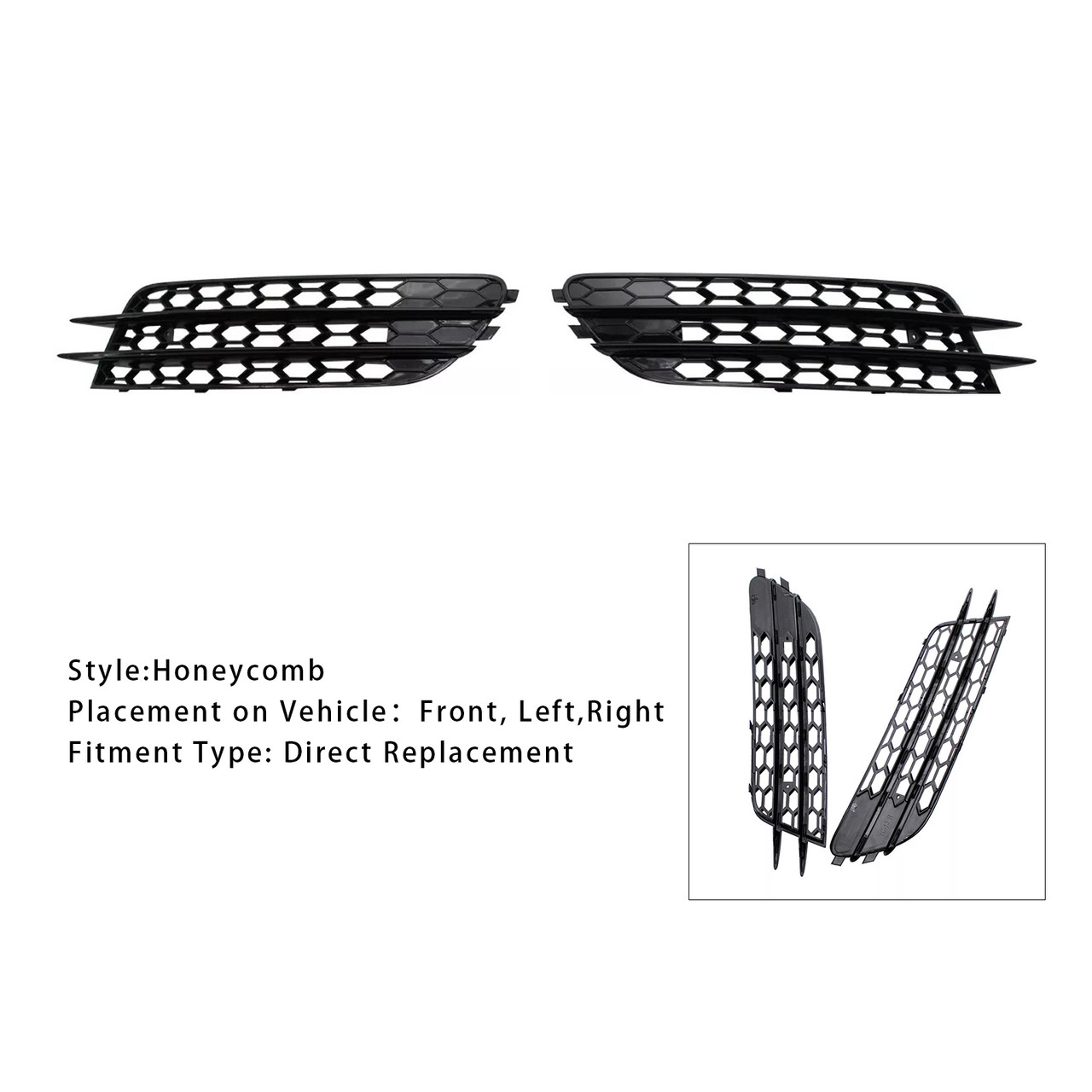 2010-2015 Audi A4 C7 Front Bumper Honeycomb Fog Grille Cover Black Generic