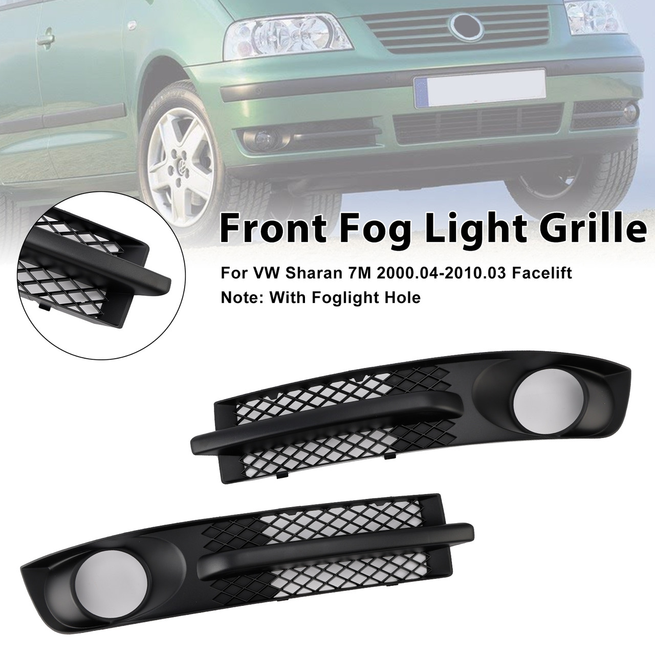 2000-2010 VW Sharan 7M Front Bumper Fog Light Grill W/ Foglight Hole Generic