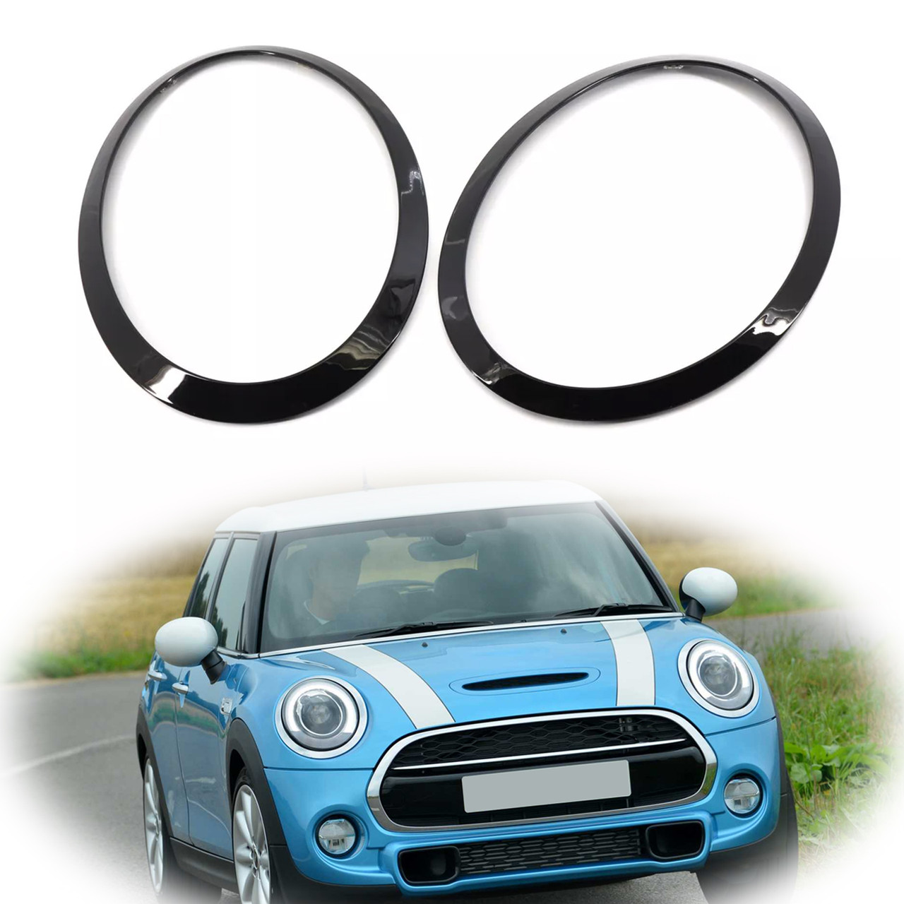 2014-2021 Mini Cooper F55 F56 F57 2PCS Gloss Black Headlight Bezel