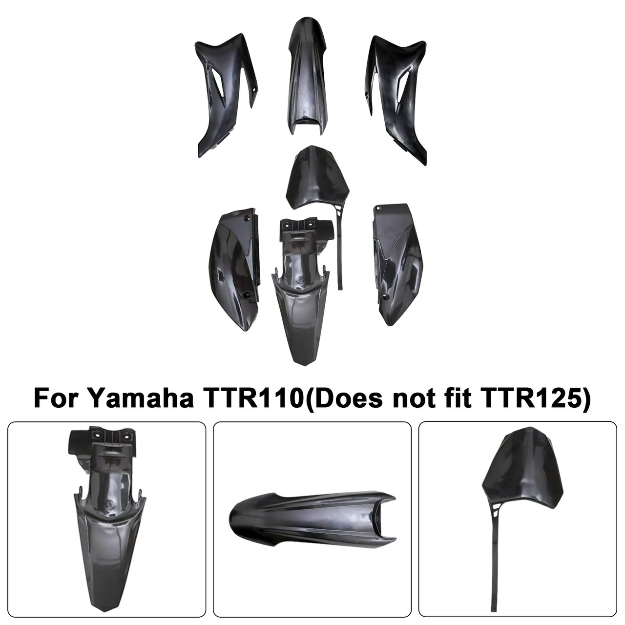 Yamaha TTR110 Body Plastic Kit Fender Fairing Black Generic