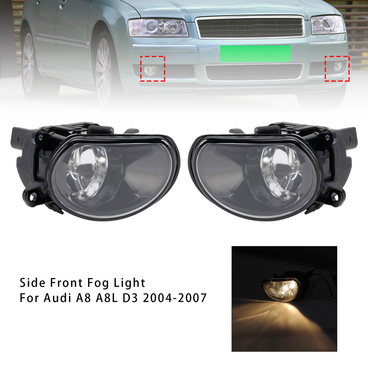 2004-2007 Audi  A8 D3 Pair Side Front Bumper Fog Light 4E0941700A Generic