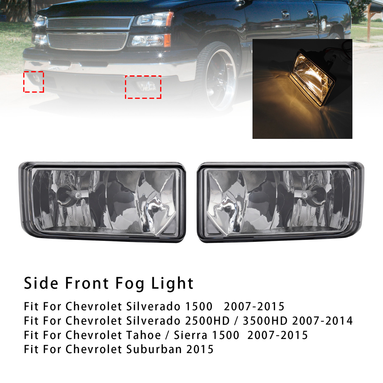 2007-2013 Chevy Silverado Pair Front Fog Light Lamps With Bulbs CLear Lens Generic