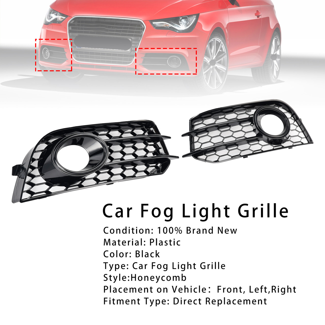 2010-2014 Audi A1 Front Bumper Honeycomb Fog Grille Cover Black Generic