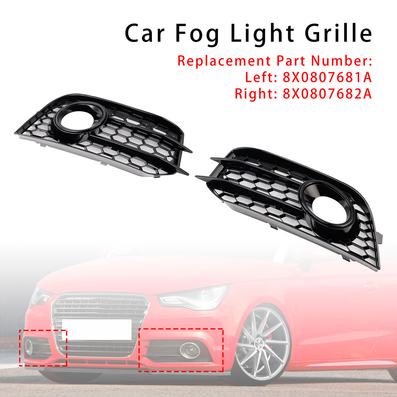 2010-2014 Audi A1 Front Bumper Honeycomb Fog Grille Cover Black Generic