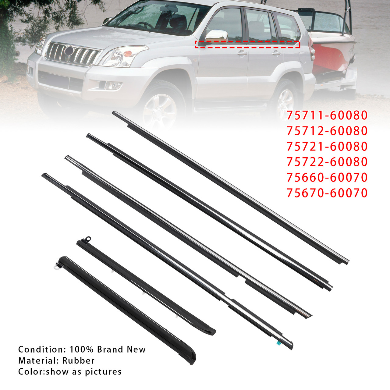 2003-2009 Toyota Land Cruiser Prado 6pcs Quarter & Door Belt