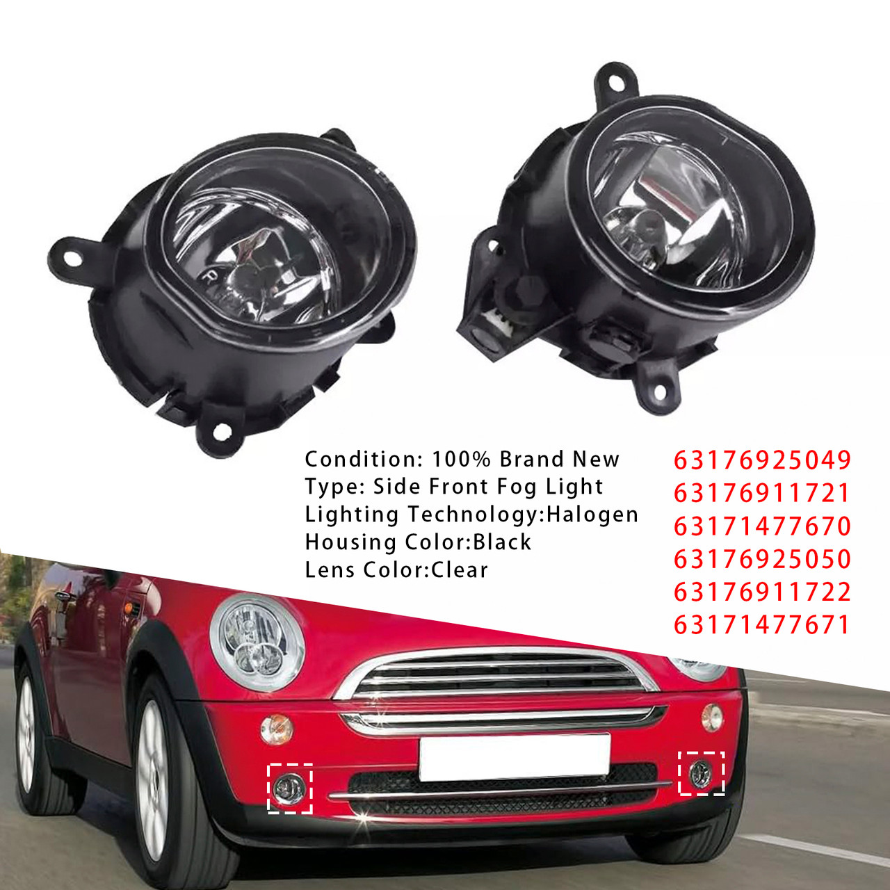 2002-2006 Cooper S HATCHBACK R53 1 Pcs Front Bumper Left+Right Fog Light 63176925049 Generic