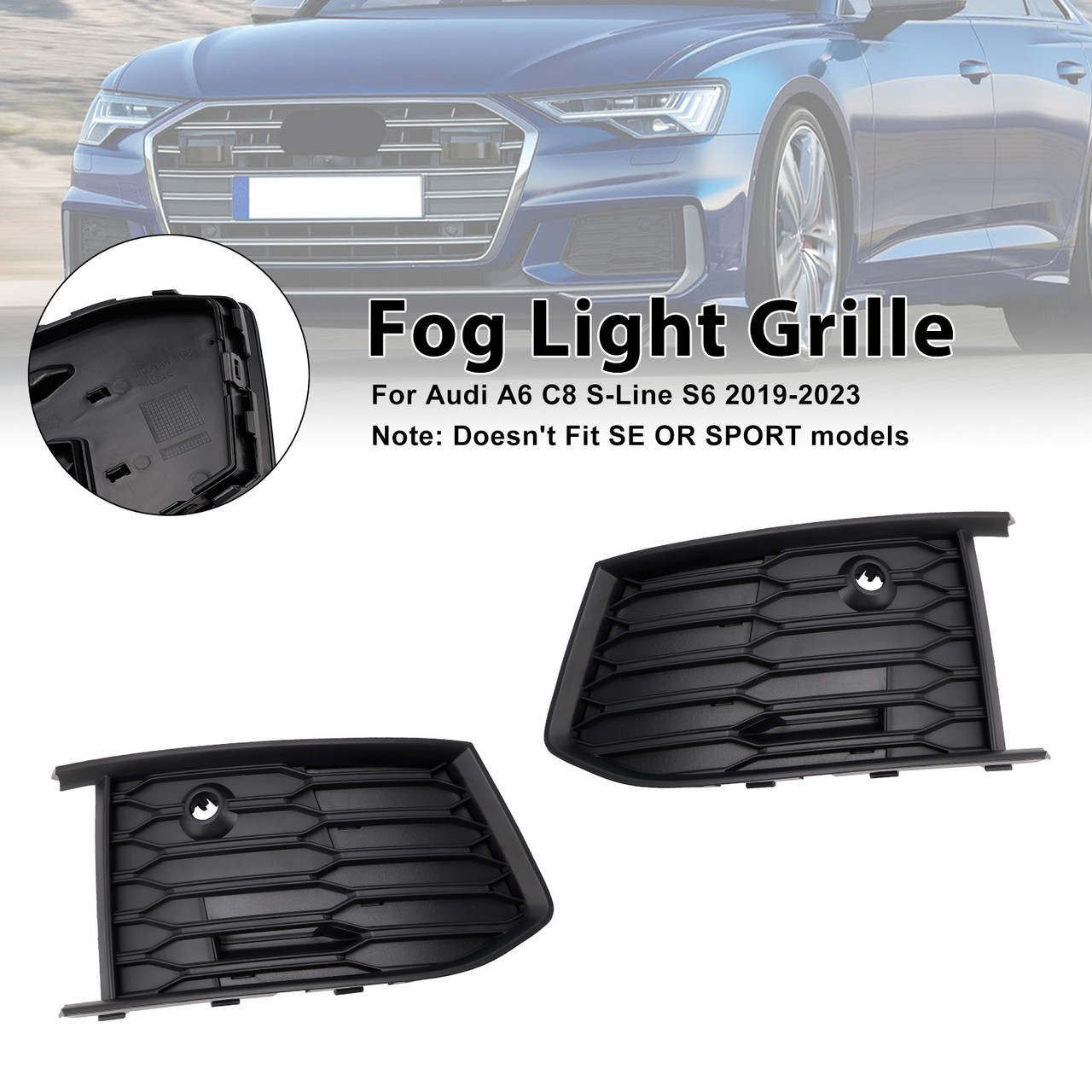 2019-2023 Audi A6 C8 S-Line S6 2PCS Front Fog Light Lamp Bezel