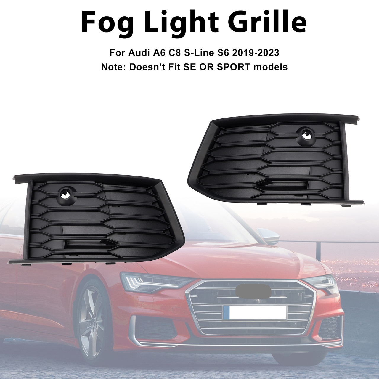 2019-2023 Audi A6 C8 S-Line S6 2PCS Front Fog Light Lamp Bezel