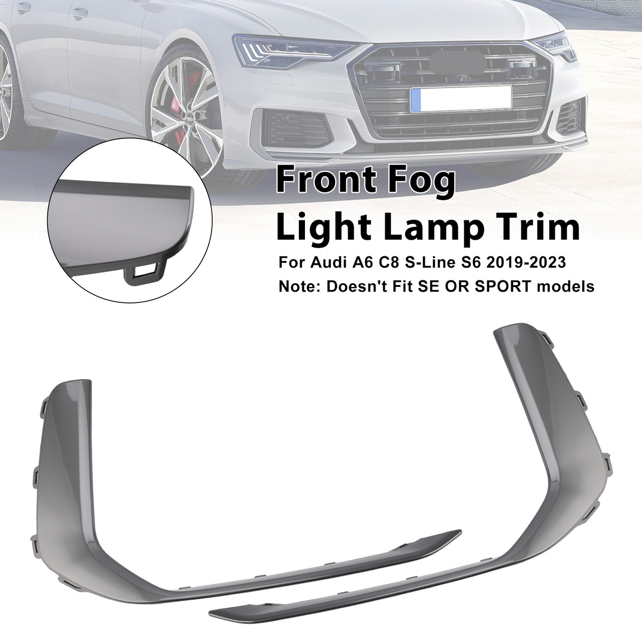 2019-2023 Audi A6 C8 S-Line S6 2* Front Fog Light Lamp Trim