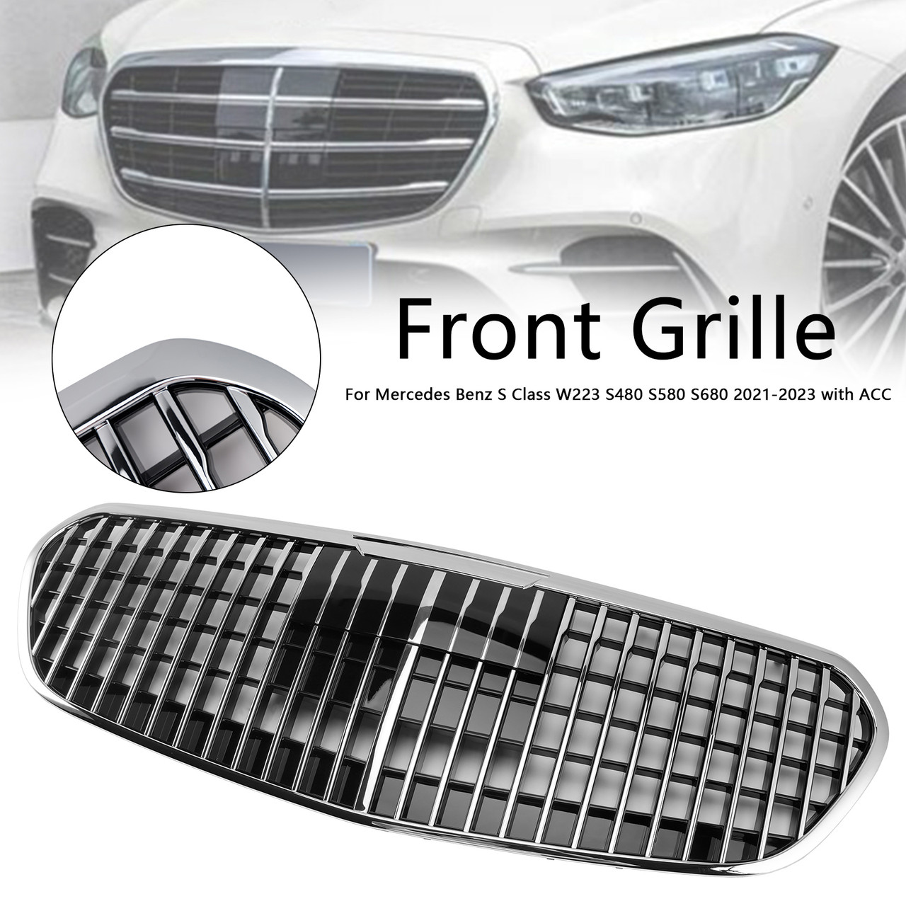 2021-2023 Mercedes Benz S Class W223 S480 S580 S680 Front Bumper Grille(With Letters) Chrome Generic