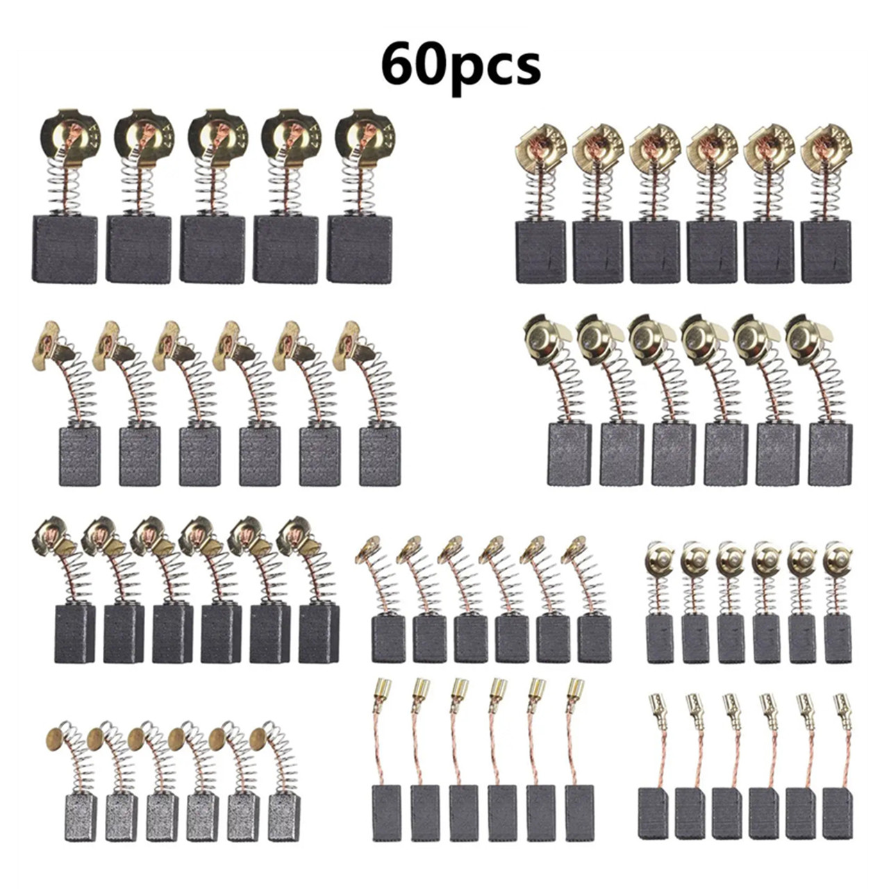 60Pcs 10 Sizes Electric Motor Carbon Brushes Replacement For Power Tool