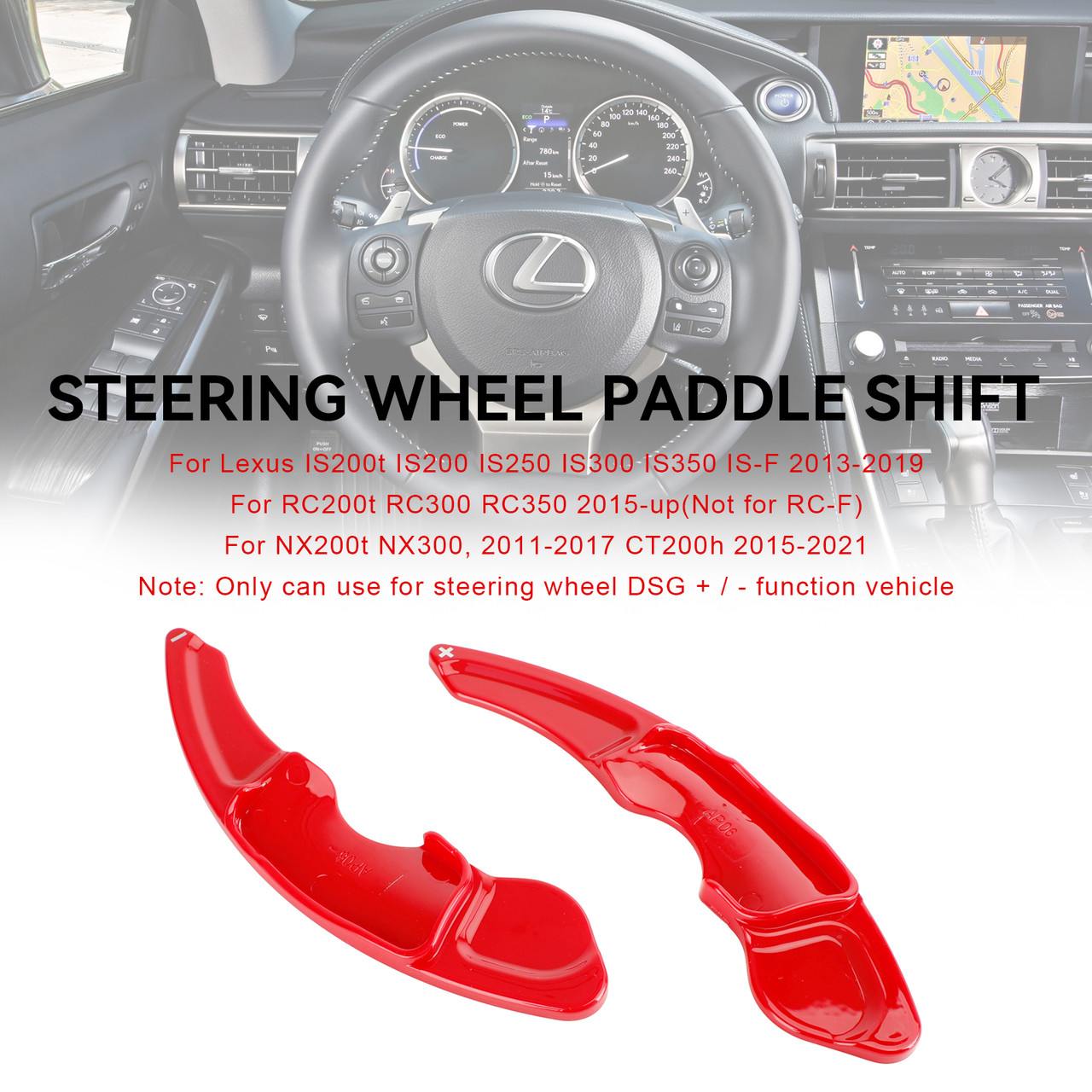 2013-up Lexus IS RC RCF NX Steering Wheel Paddle Shifter Extensions Red Generic
