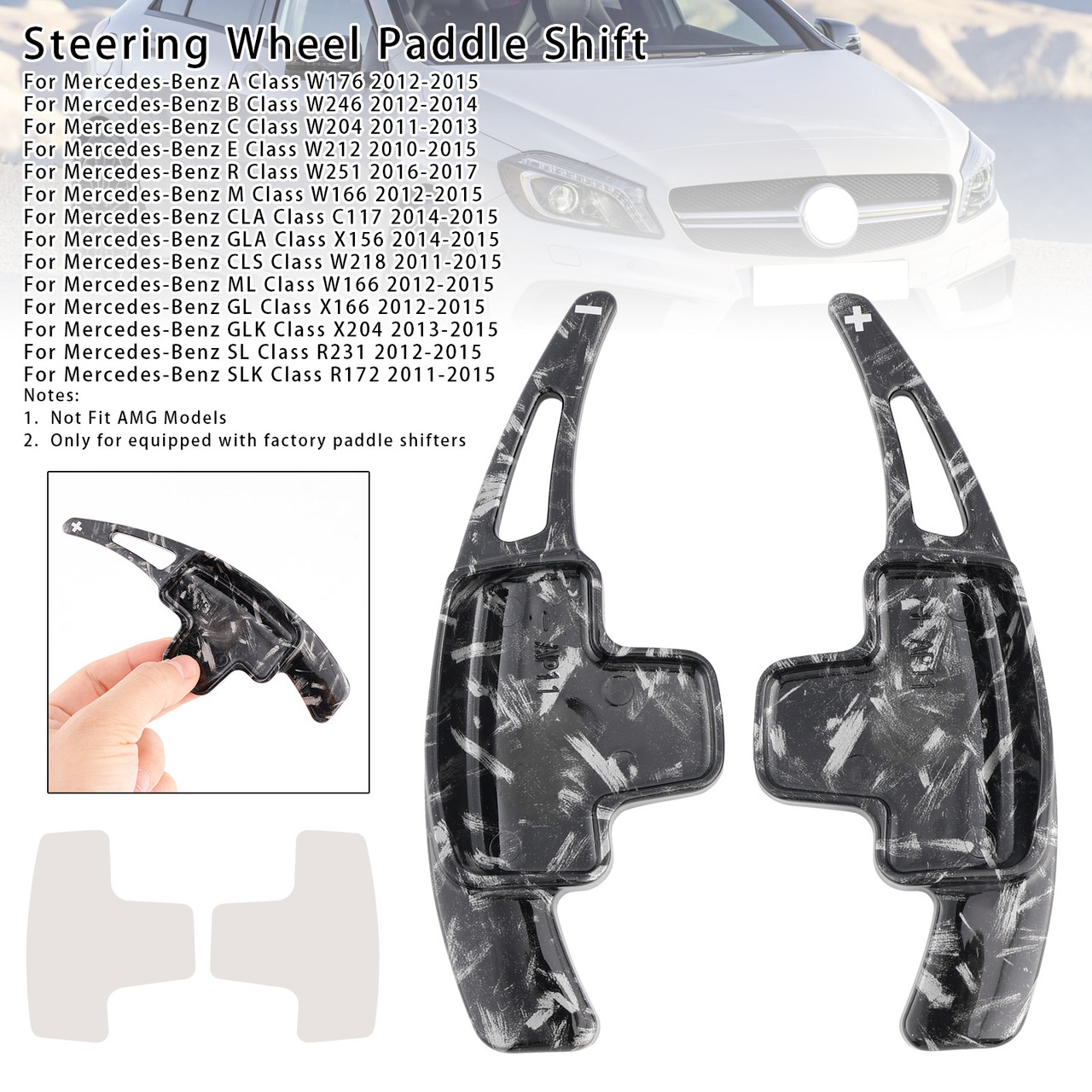 2011-2015 Mercedes-Benz GL GLK SL SLK Class Steering Wheel Paddle Shifter Extensions Black Forged Pattern Generic