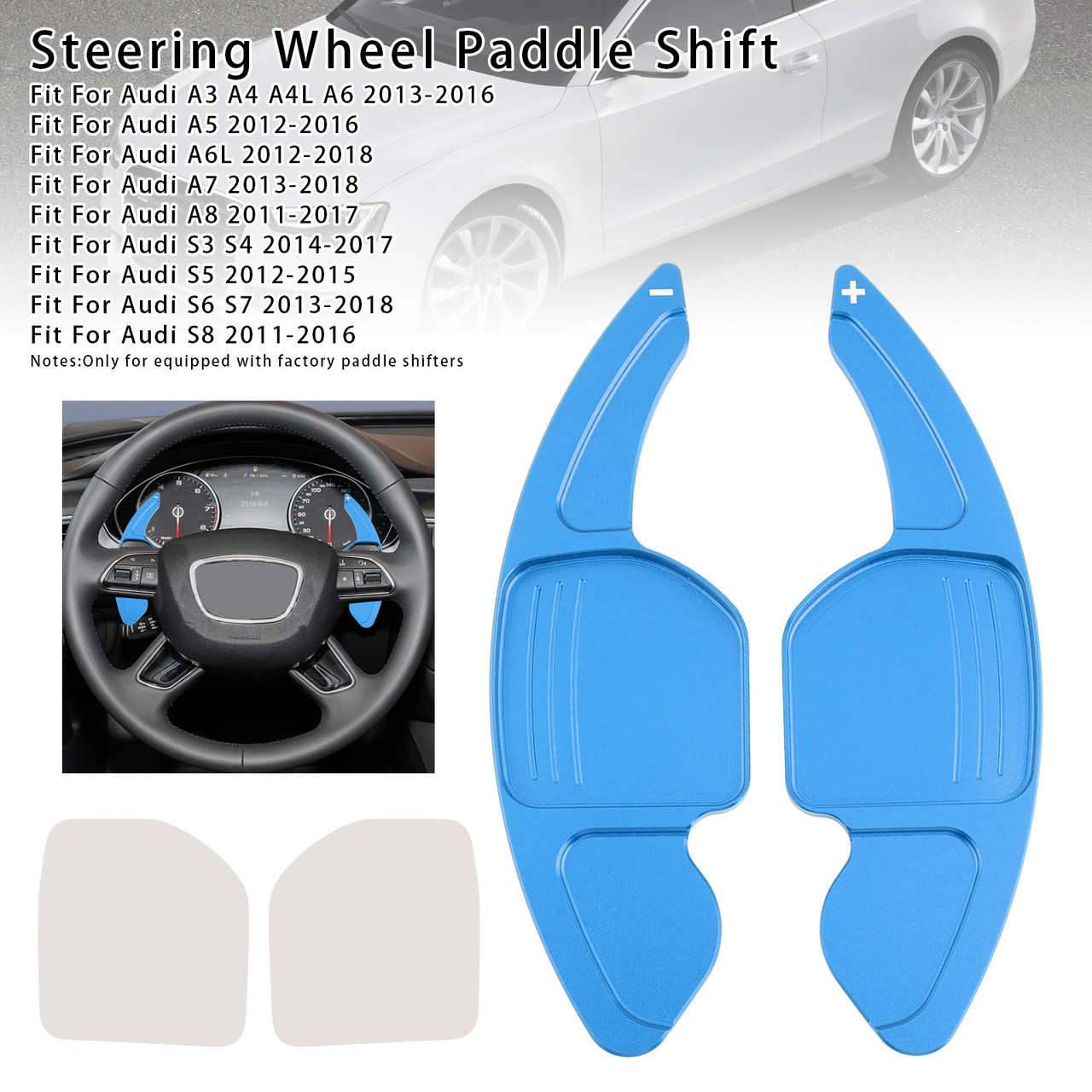 2012-2017 Audi SQ5 R8 RS6 Steering Wheel Paddle Shifter Extension Aluminium Blue Generic