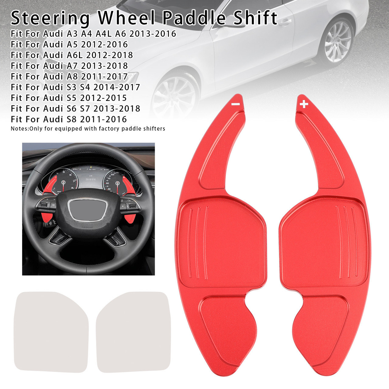 2012-2017 Audi SQ5 R8 RS6 Steering Wheel Paddle Shifter Extension Aluminium Red Generic