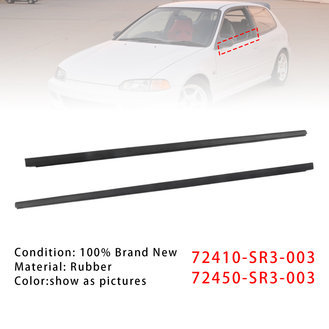 1992-1995 HONDA EG6 CIVIC 2PCS L&R Side Door Window Belt Trim Molding 72450-SR3-003 Generic