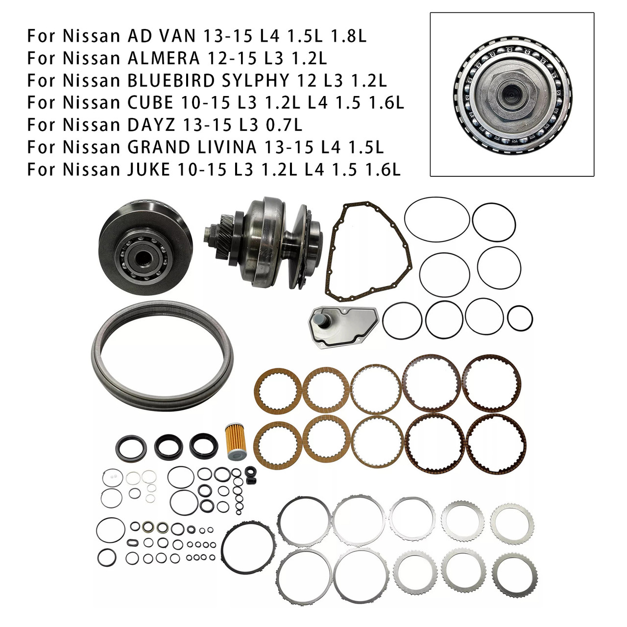 2013-2015 CHEVROLET SPARK Transmission Master Rebuild Kit & Pulley Set W/ Belt JF015E RE0F11A Generic