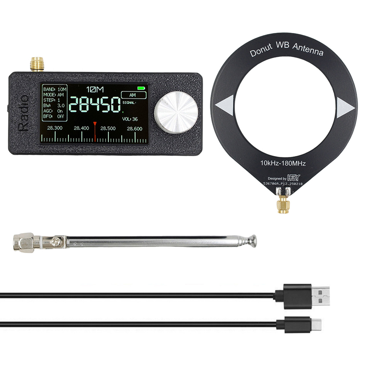 10kHz-180MHz Full-Band Coverage Ring Donut Antenna Support Shortwave/Medium Wave Black