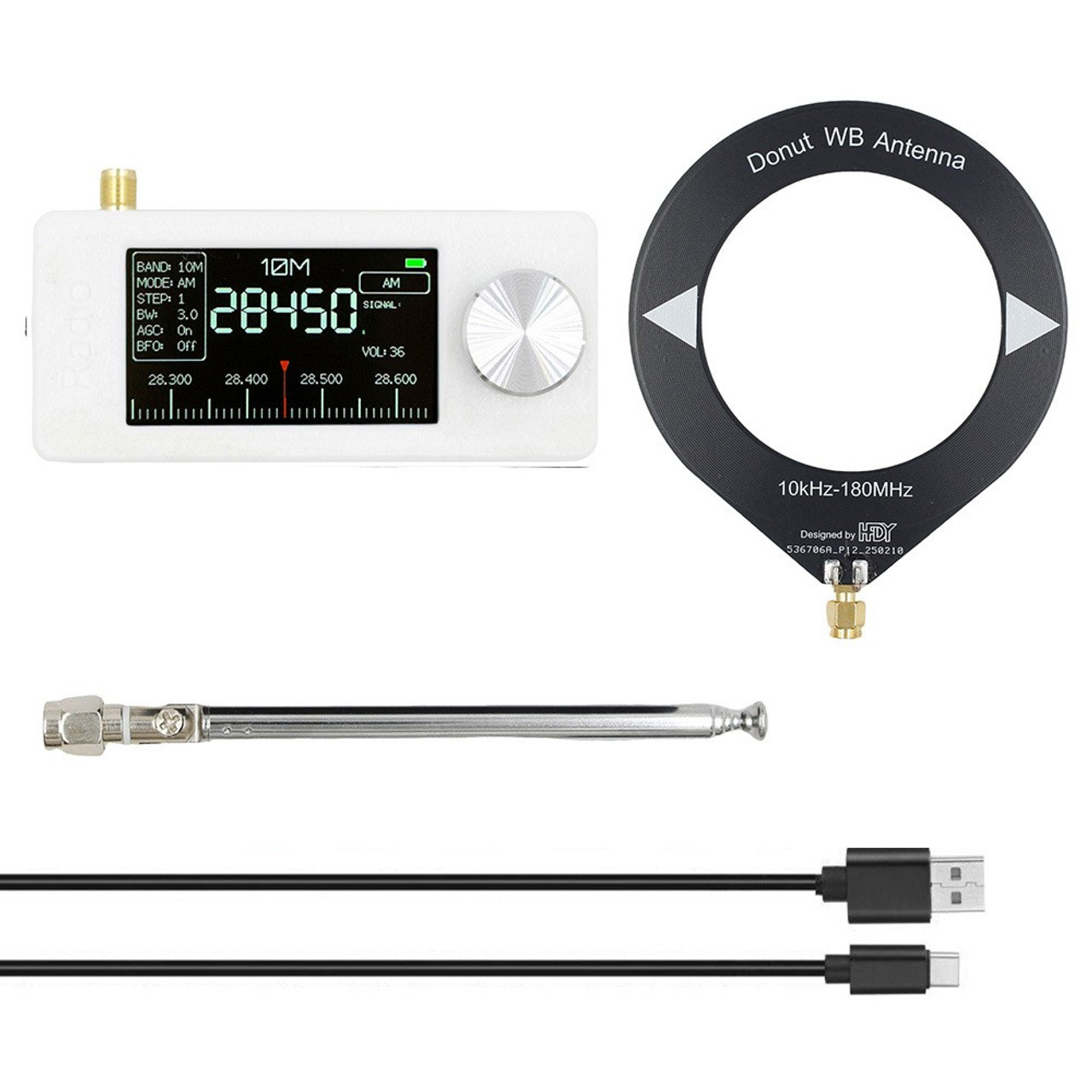 10kHz-180MHz Full-Band Coverage Ring Donut Antenna Support Shortwave/Medium Wave Black