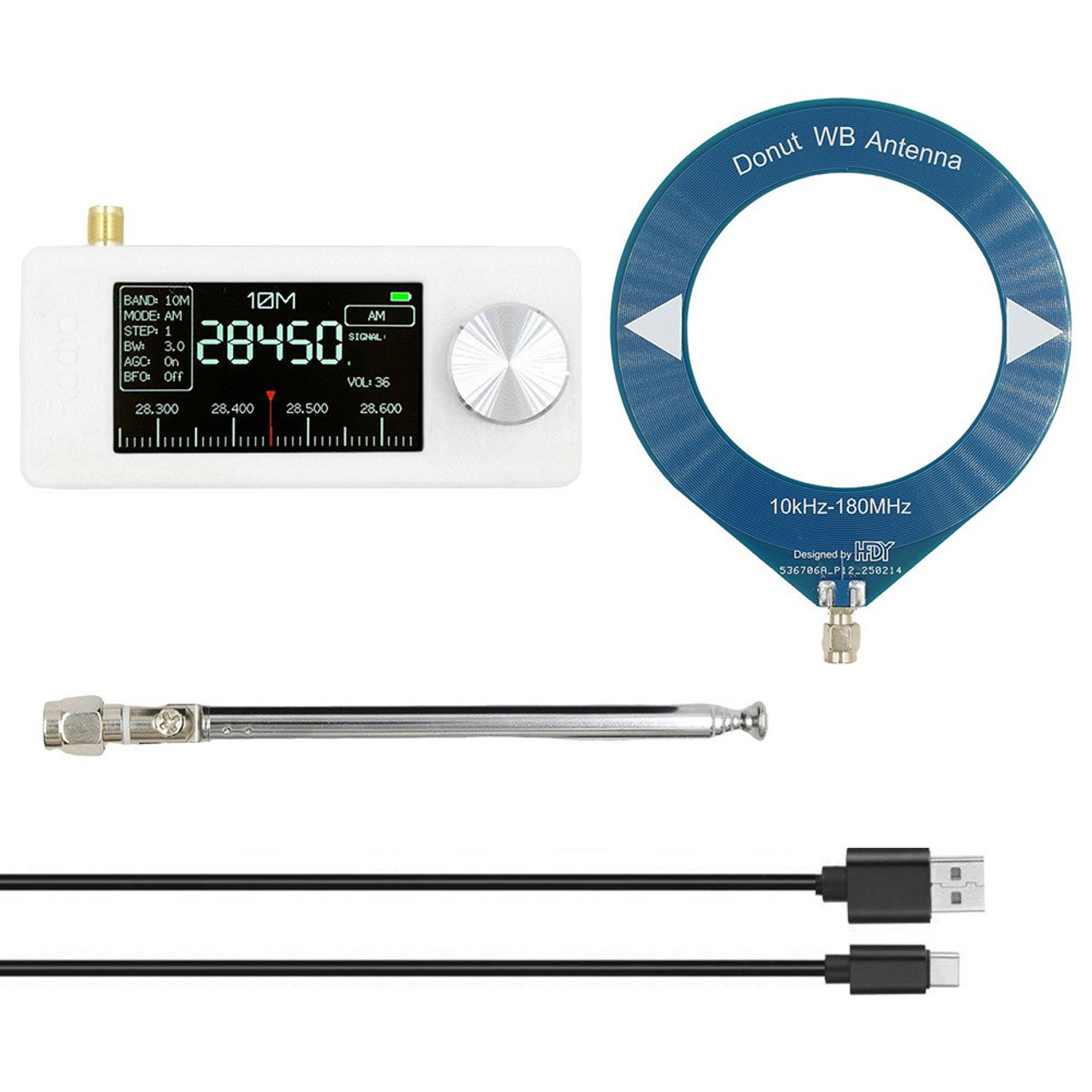 10kHz-180MHz Full-Band Coverage Ring Donut Antenna Support Shortwave/Medium Wave Black