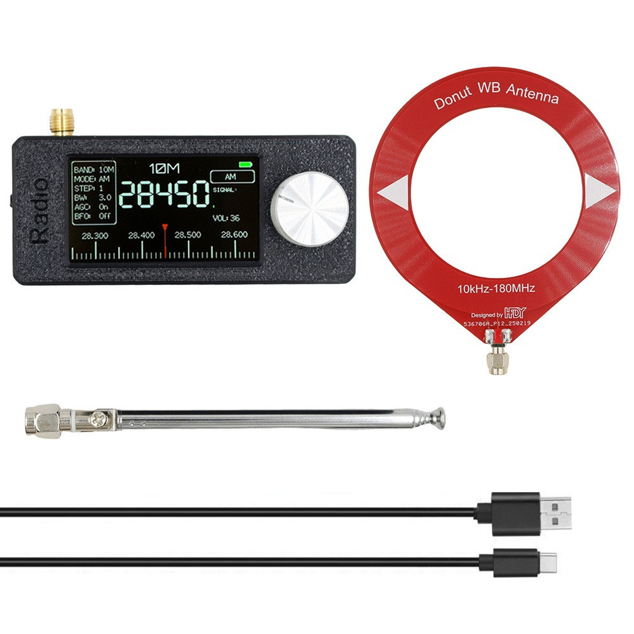 10kHz-180MHz Full-Band Coverage Ring Donut Antenna Support Shortwave/Medium Wave Black