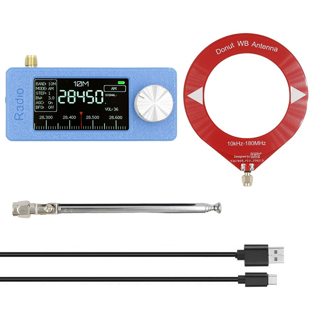 10kHz-180MHz Full-Band Coverage Ring Donut Antenna Support Shortwave/Medium Wave Black