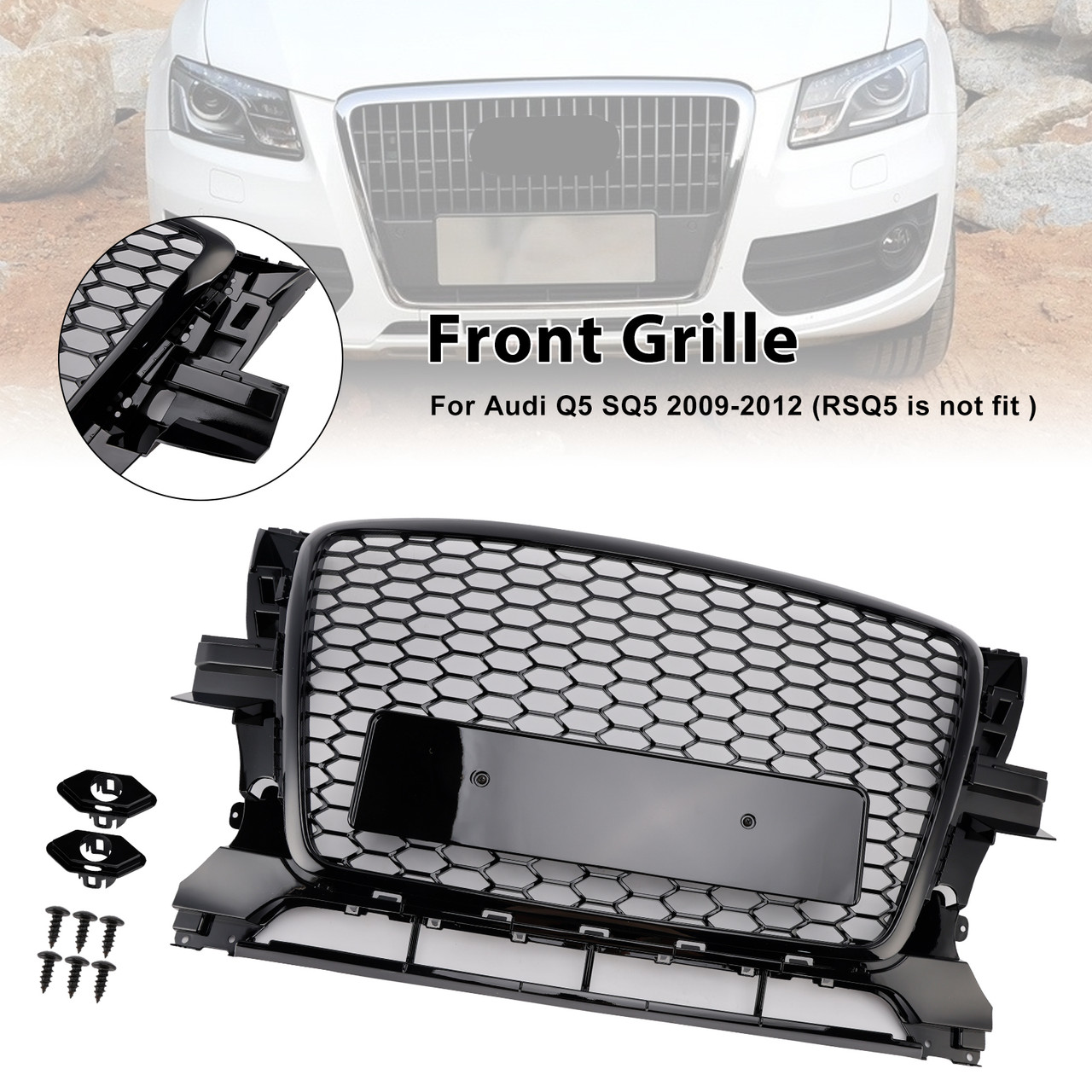 2009-2012 Audi Q5 SQ5 Front Bumper Grill Grille 8R0853651B Gloss Black Generic