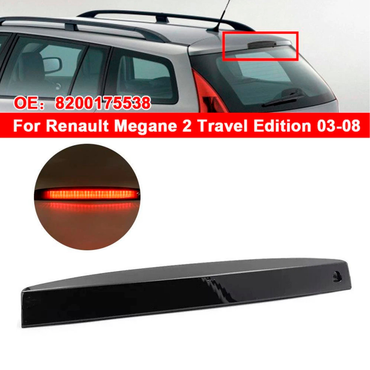 2003-2008 Renault Megane II 5D Kombi/ Grandtour Lens LED Rear Third Brake Stop Light Black 8200175538 Generic