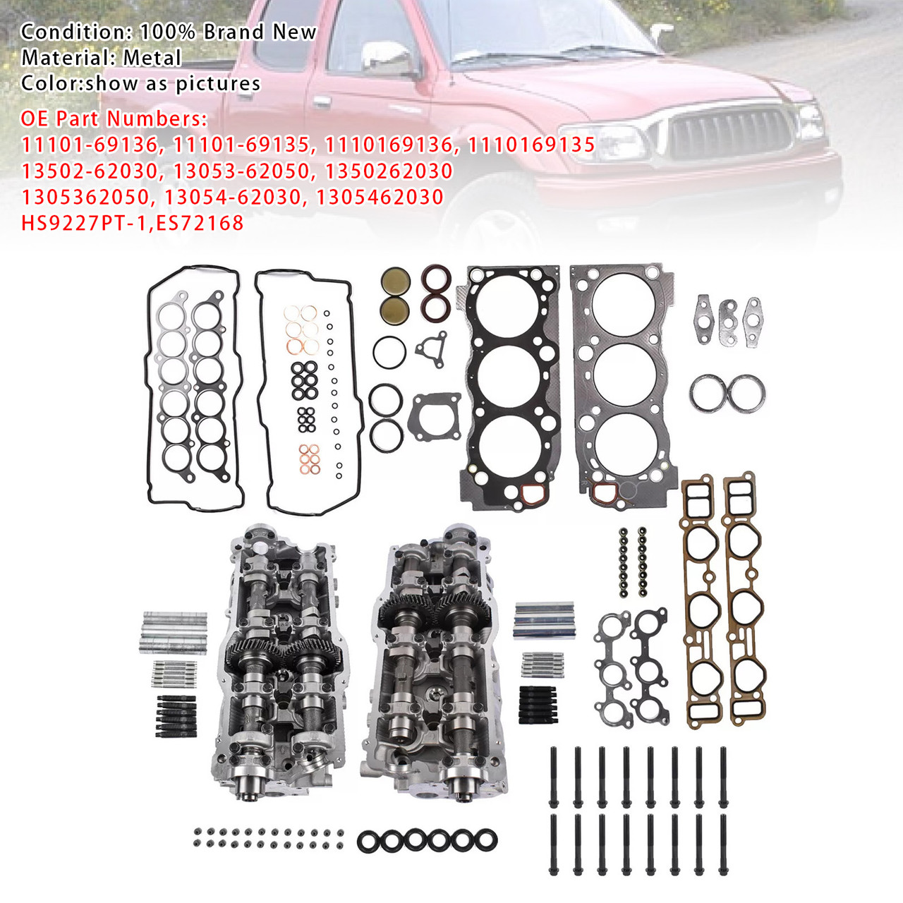 1995-1998 TOYOTA T100 3.4L 2PCS Cylinder Head & Gaskets & Bolts 11101-69136 Generic