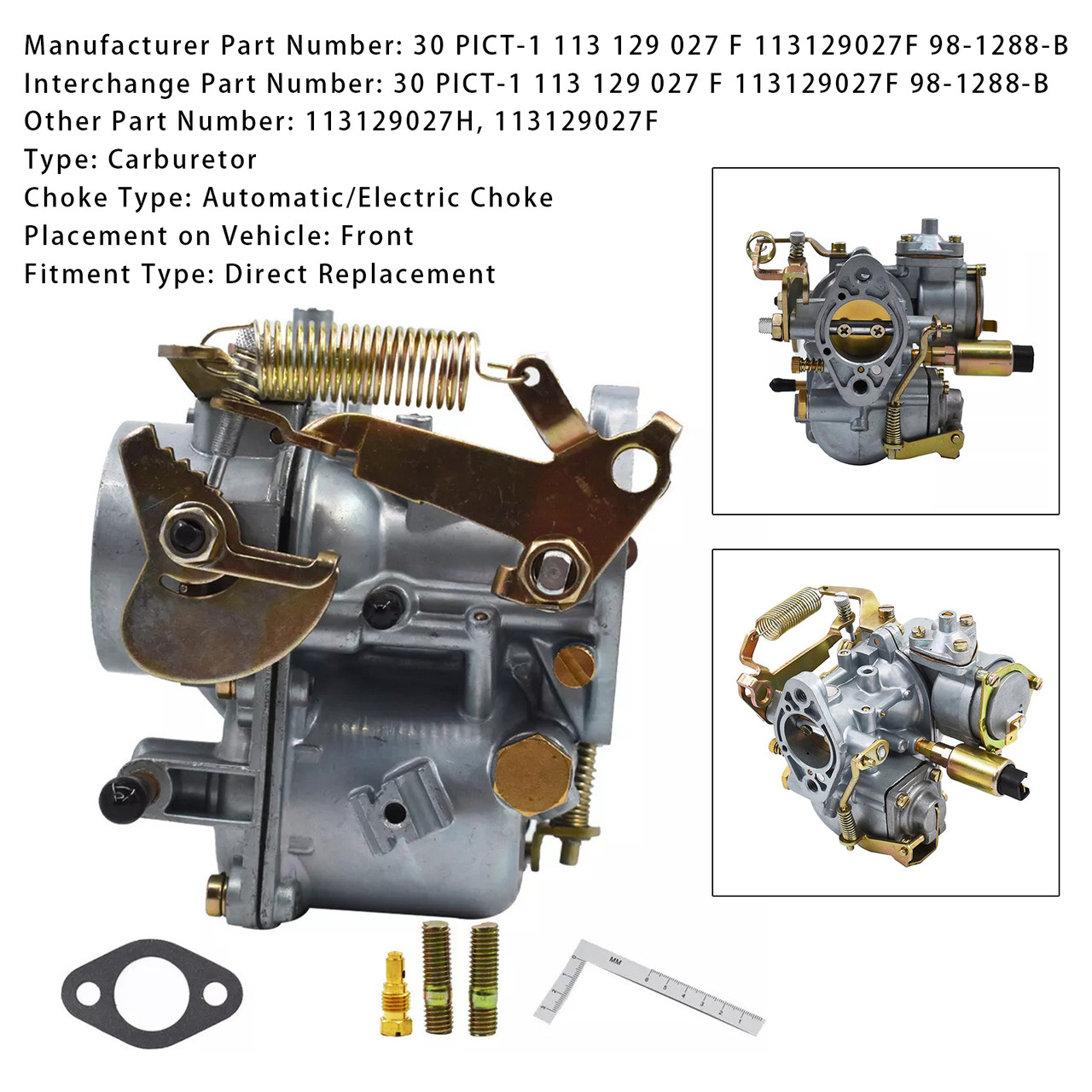 1956-1966 Volkswagen Karmann Ghia 30 Pict-1 Carburetor Kit Electric Choke 113129027F Generic
