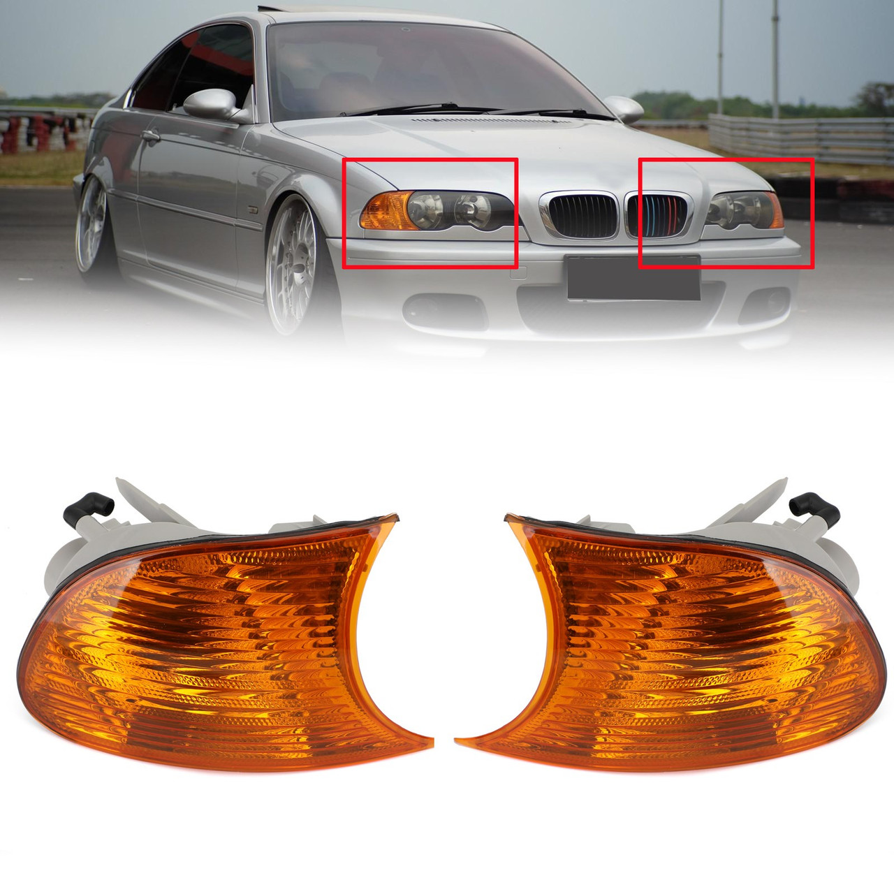 1998-2001 BMW 3 Series E46 2-Door Coupe Pair Amber Corner Light 63126904299 Generic