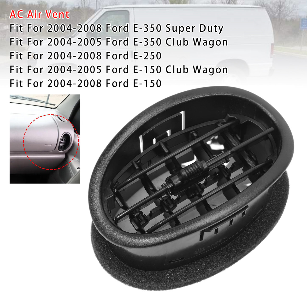 2004-2008 Ford E-250 Right A/C Dash Panel Air Louvre Vent 4C2Z-19893-BA Black Generic