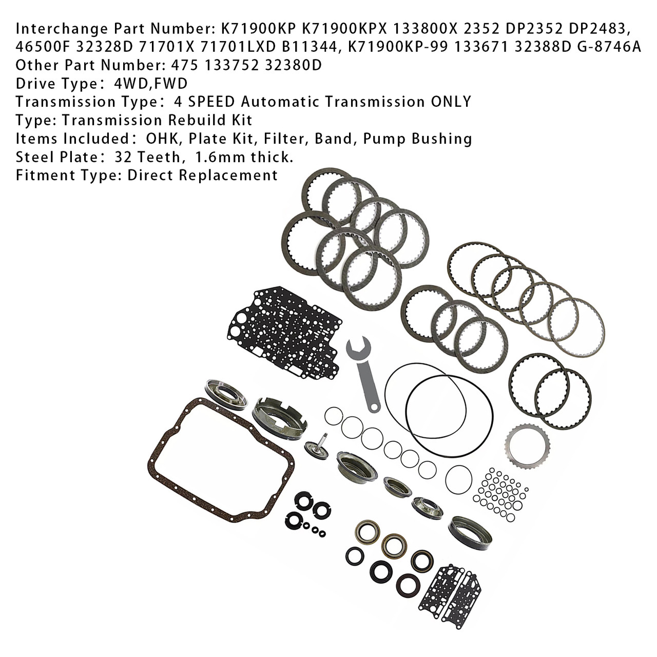 2007-2010 FORD I-MAX Transmission Banner Rebuild Kit FN4A-EL 4F27E 1.6mm thick Generic