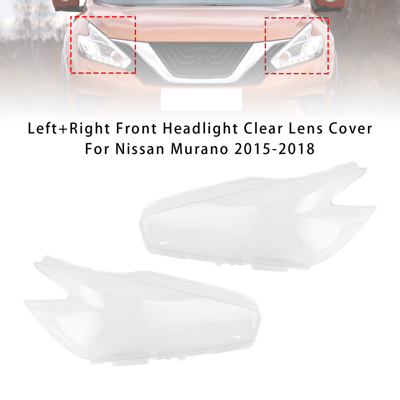 2015-2018 Nissan Murano Left+Right Front Headlight Clear Lens Cover Generic