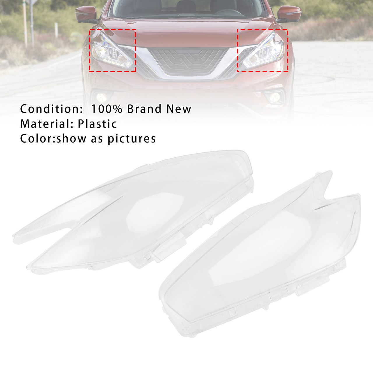 2015-2018 Nissan Murano Left+Right Front Headlight Clear Lens Cover Generic