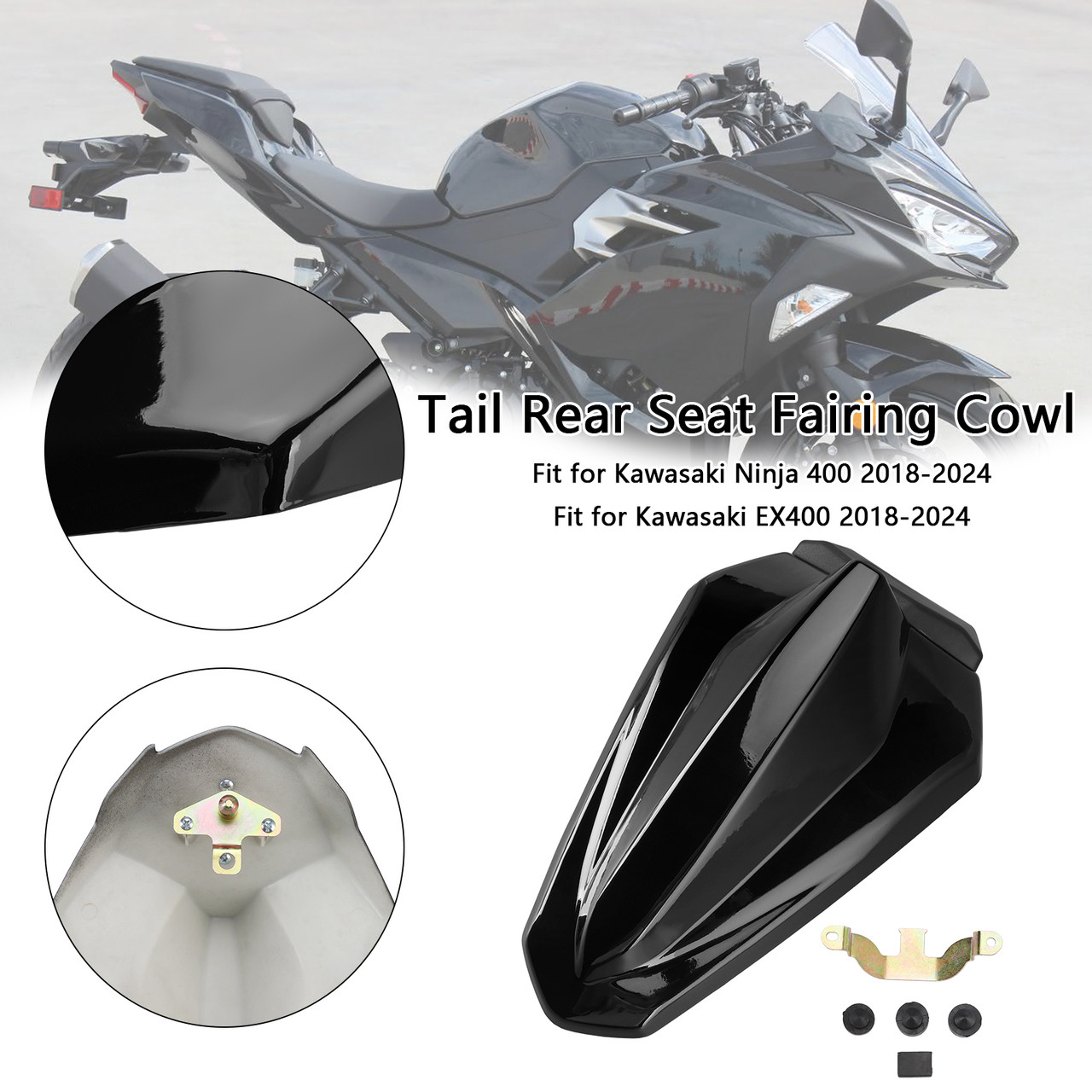 2018-2024 Kawasaki Ninja 400 Racing Tail Rear Seat Fairing Cowl Black Generic