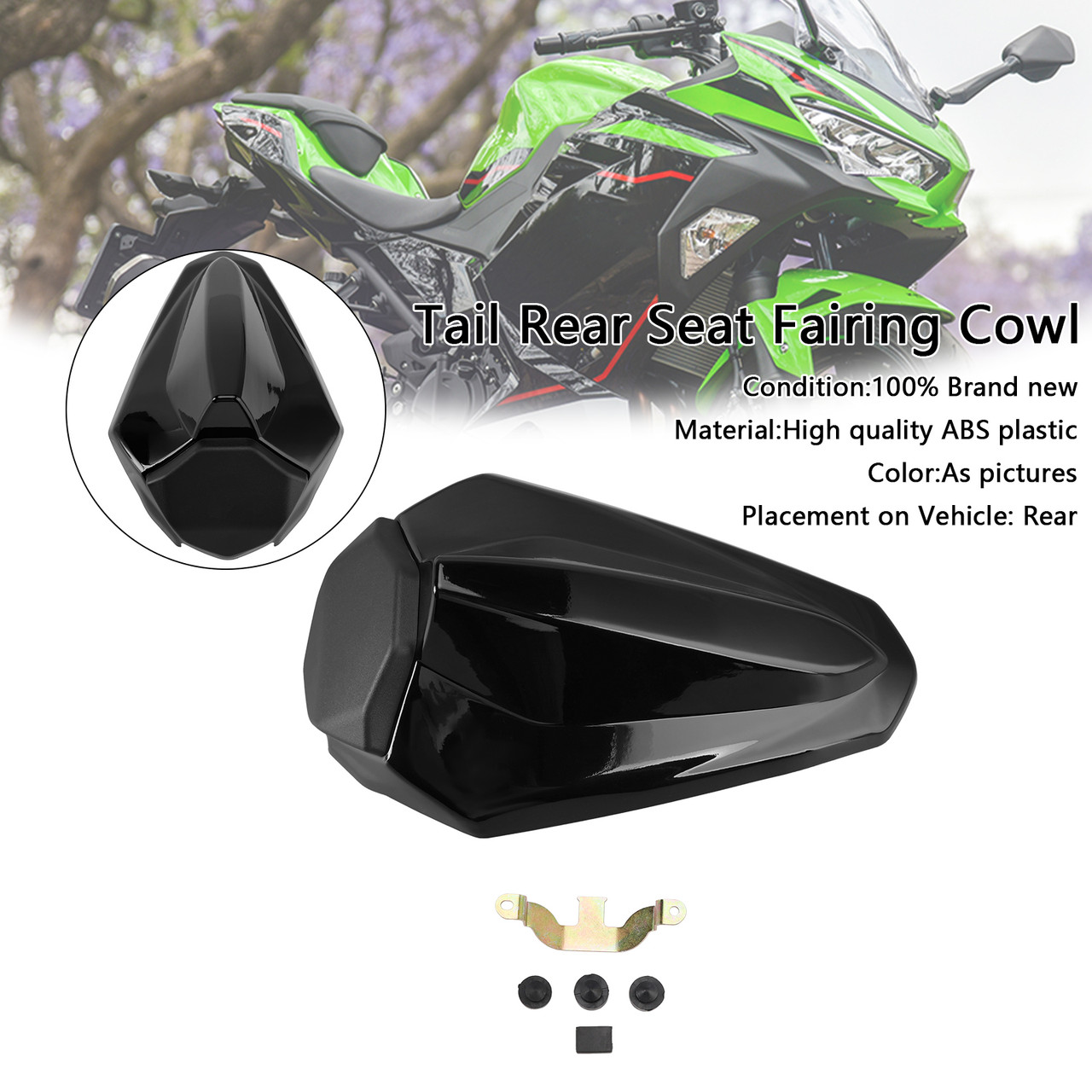 2018-2024 Kawasaki EX400 Racing Tail Rear Seat Fairing Cowl Black Generic