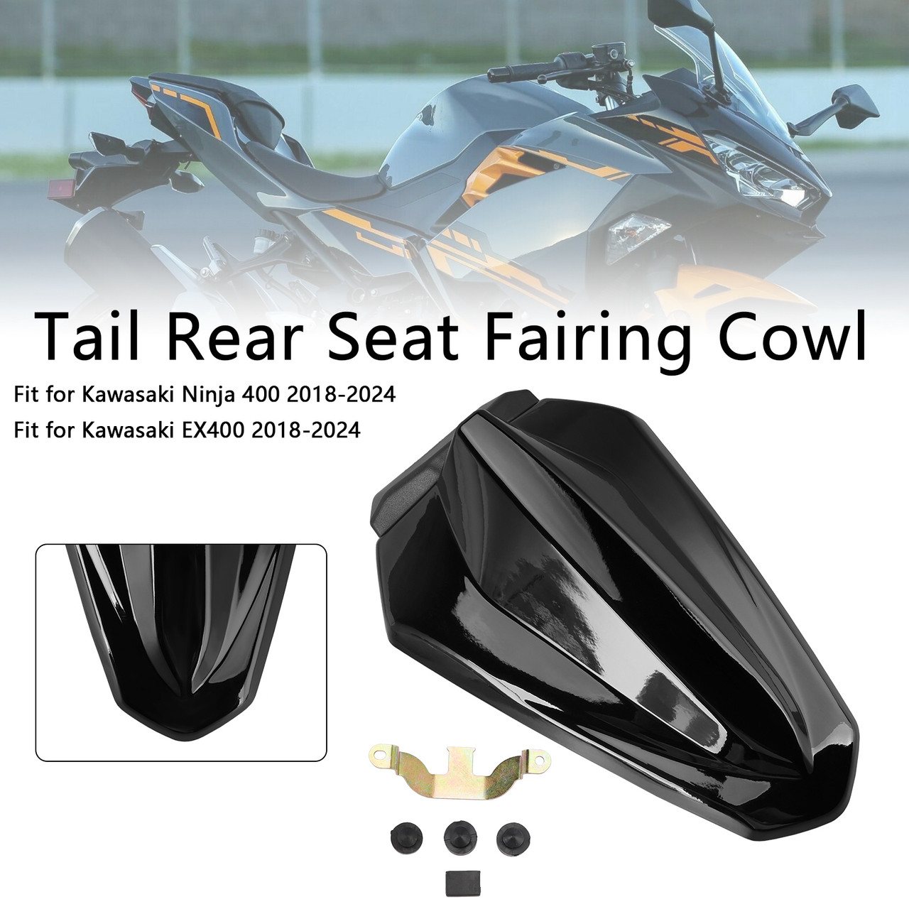 2018-2024 Kawasaki EX400 Racing Tail Rear Seat Fairing Cowl Black Generic