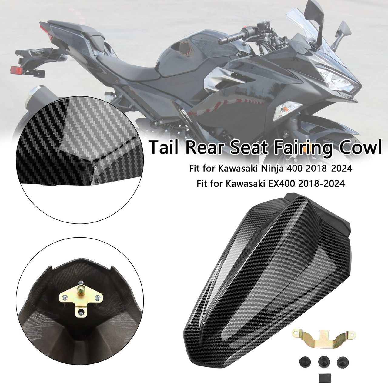 2018-2024 Kawasaki EX400 Racing Tail Rear Seat Fairing Cowl Carbon Generic