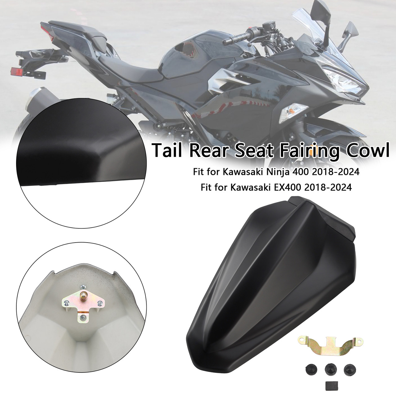 2018-2024 Kawasaki EX400 Racing Tail Rear Seat Fairing Cowl Matte Black Generic