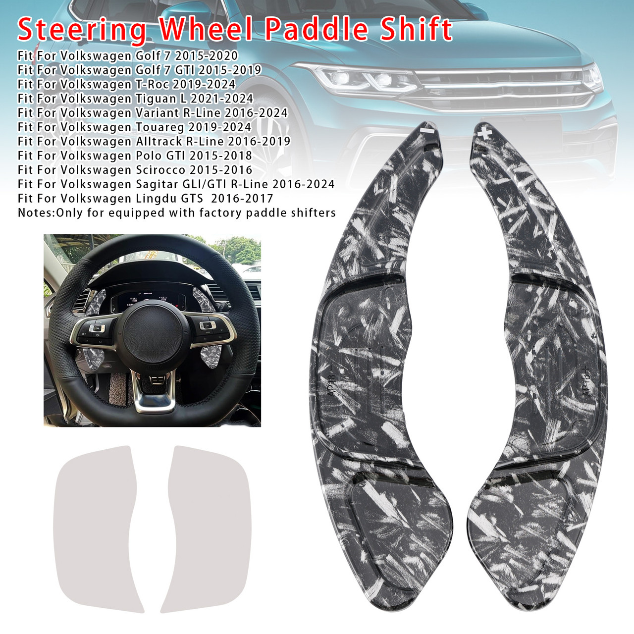 2019-2024 Volkswagen T-Roc Steering Wheel Paddle Shifter Extension Black Forged Pattern Generic 2019-2024 Volkswagen T-Roc Steering Wheel Paddle Shifter Extension Black Forged Pattern Generic