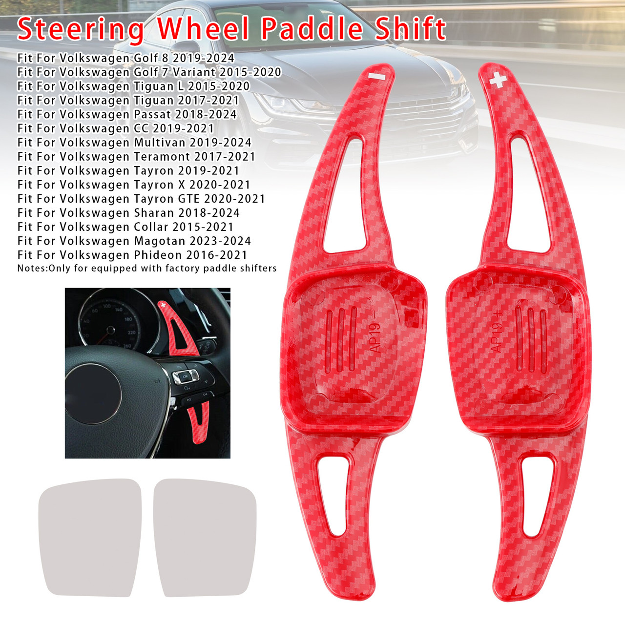 2016-2021 Volkswagen Phideon Steering Wheel Paddle Shifter Extension Carbon Fiber Red Look Generic 2016-2021 Volkswagen Phideon Steering Wheel Paddle Shifter Extension Carbon Fiber Red Look Generic